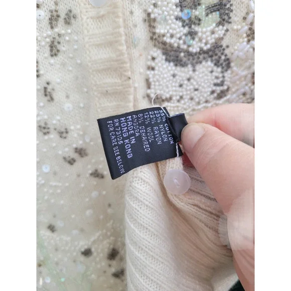 Vintage 80s Michael Simon Knit Beaded Glam Coquette Cardigan Sweater Jacket‎